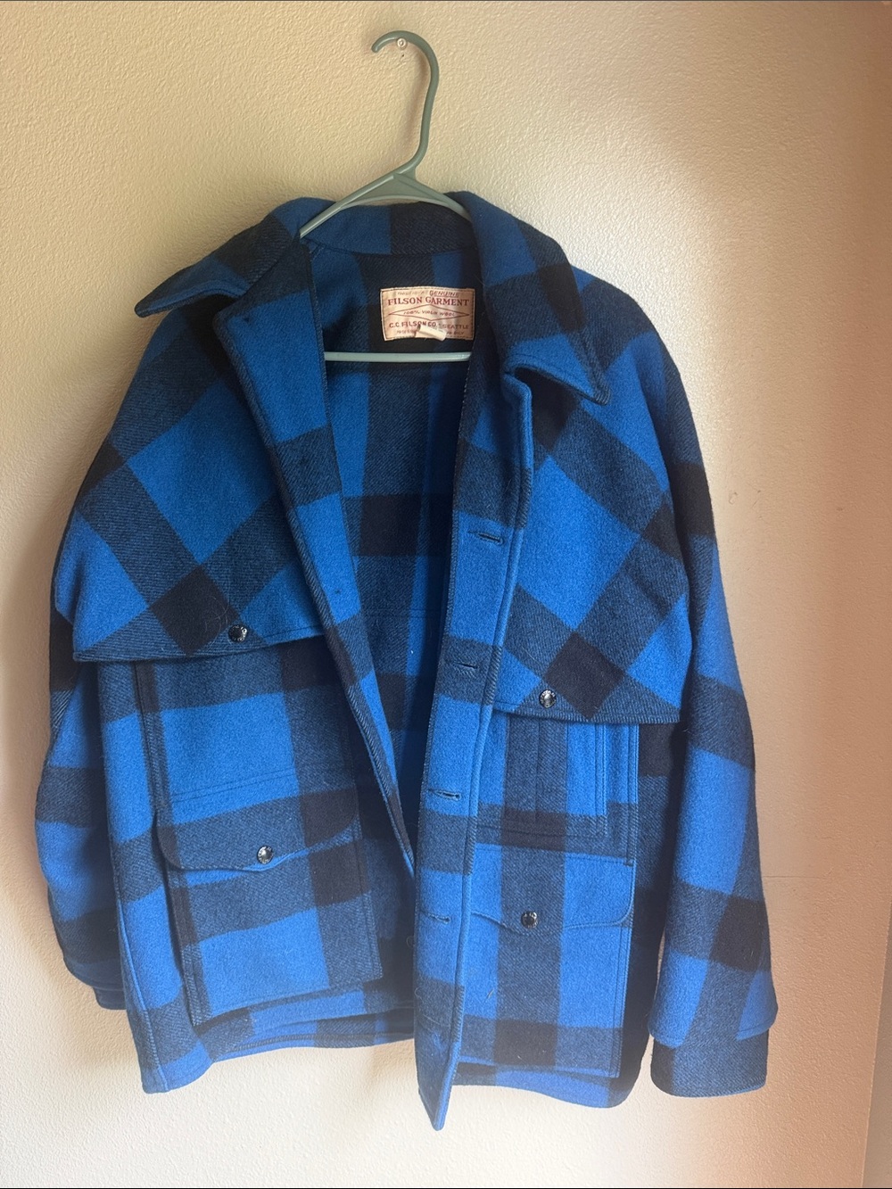 Filson Blue and Black Plaid Wool Field Jacket